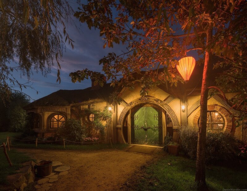 Hobbit-style House at Night