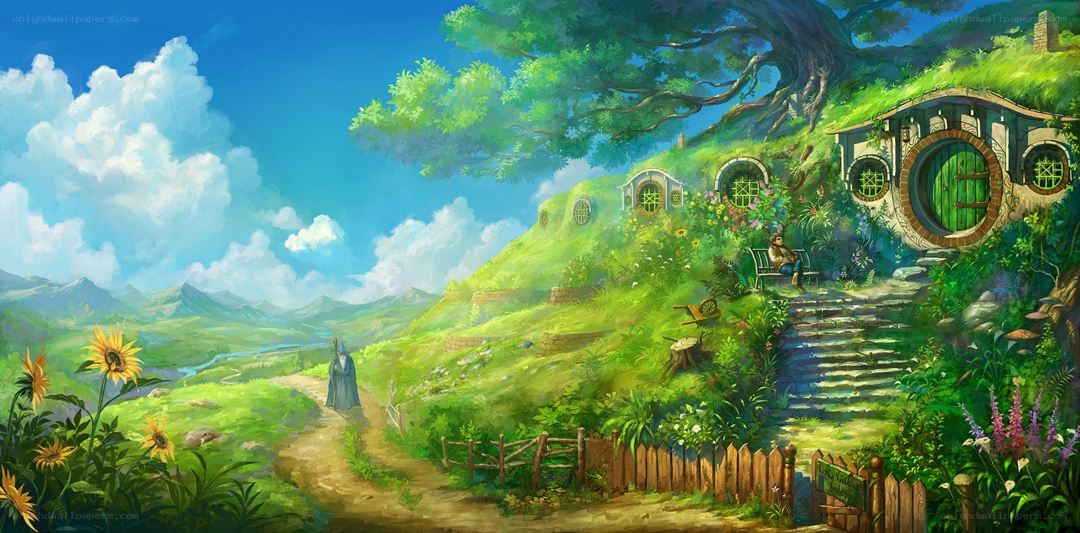 Hobbiton village scene