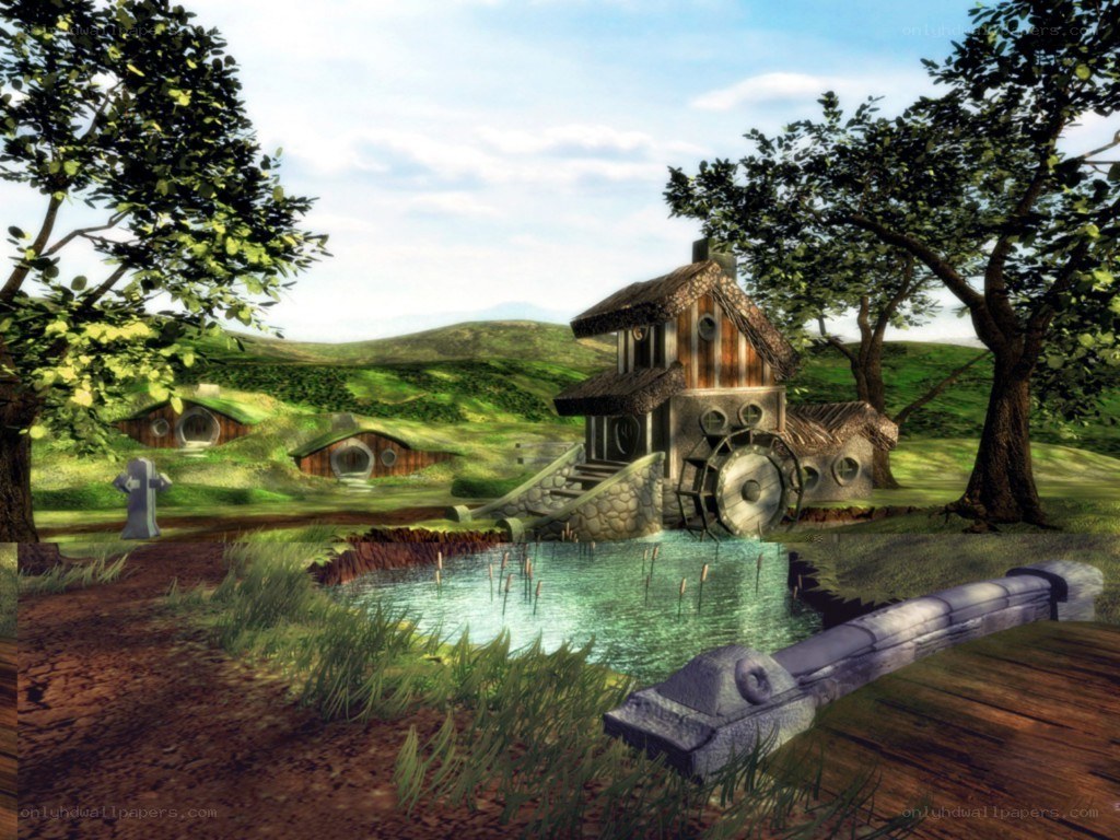 Hobbiton village scene