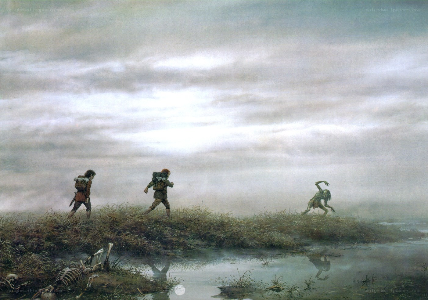Hobbits fleeing from orcs