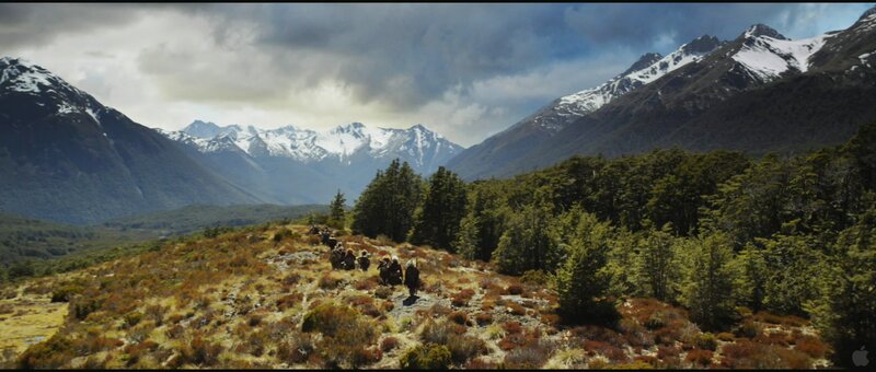 Hobbits journeying through mountains