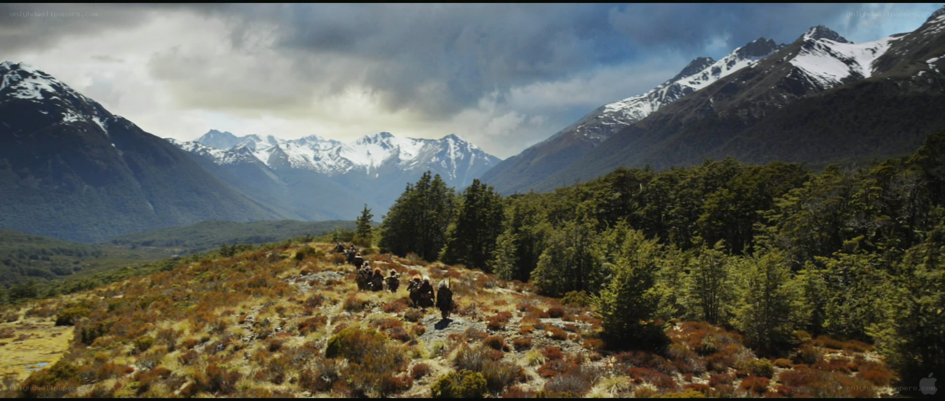 Hobbits journeying through mountains
