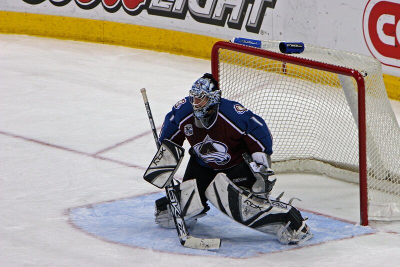hockey goalie in action