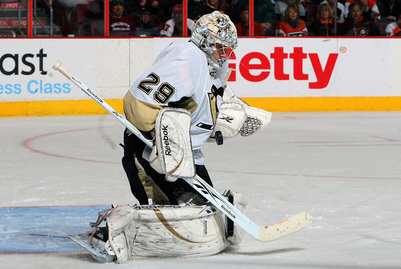 hockey goalie in action