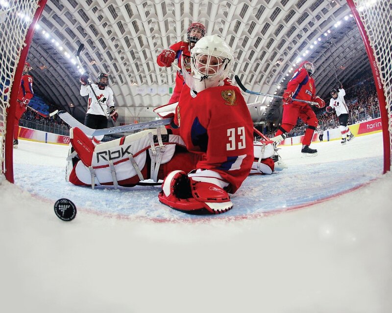 Hockey goalie in action