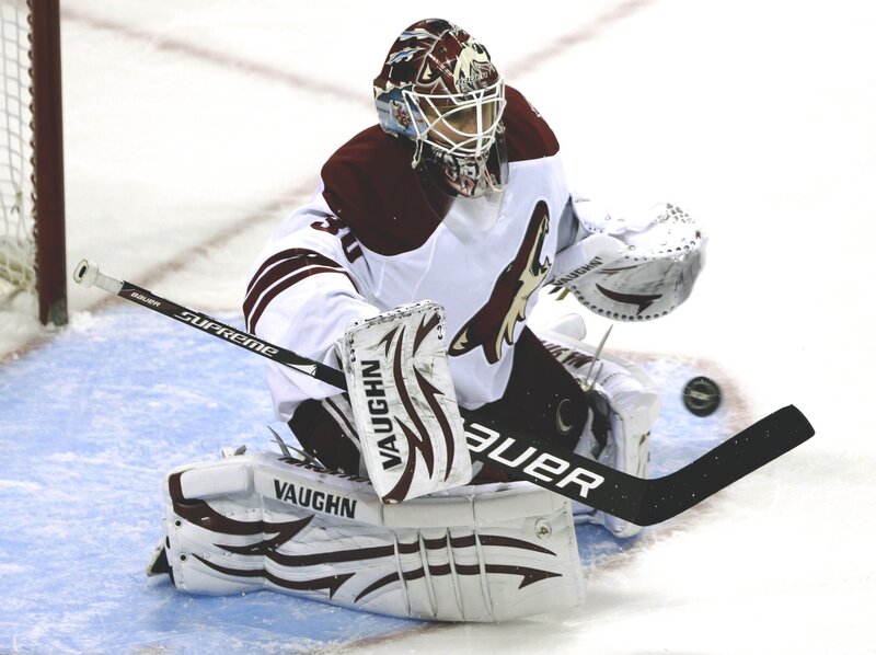 hockey goalie in action