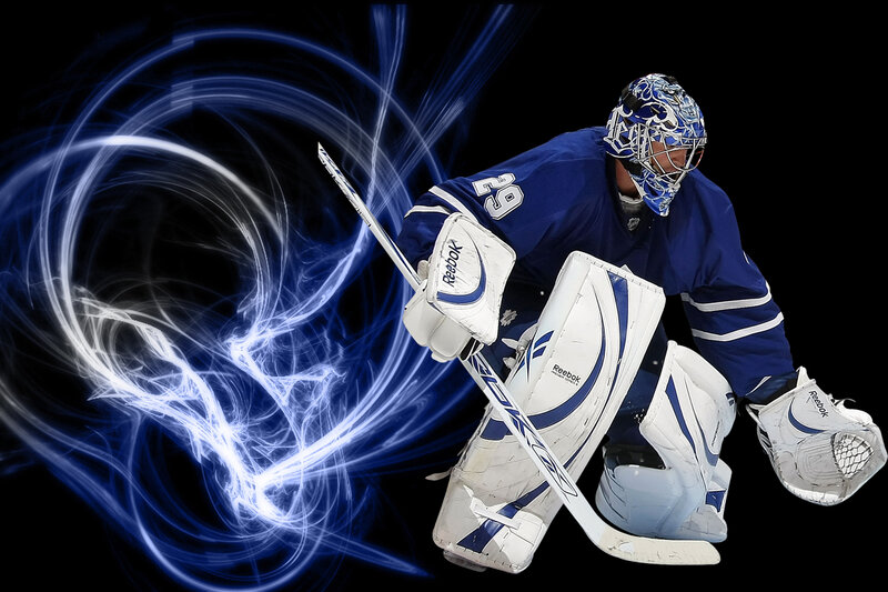 Hockey goalie in action