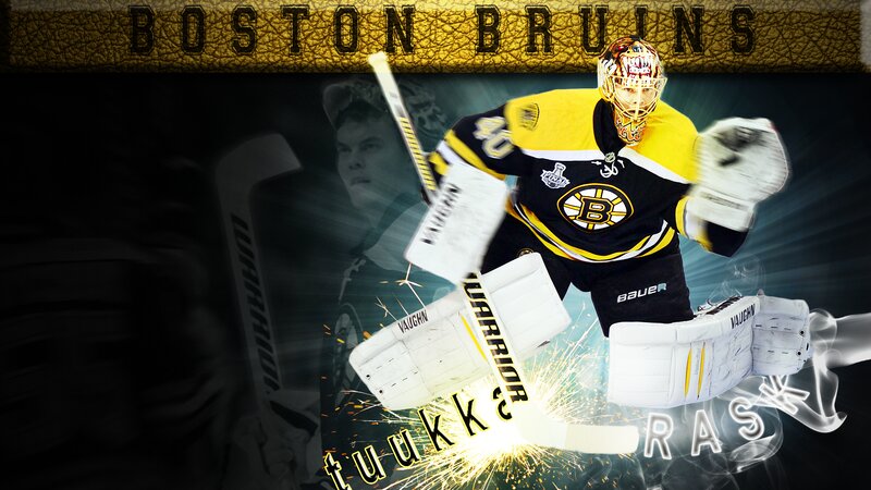 Hockey Goalie in Action — Black, Dramatic, Digital Art, Boston Bruins