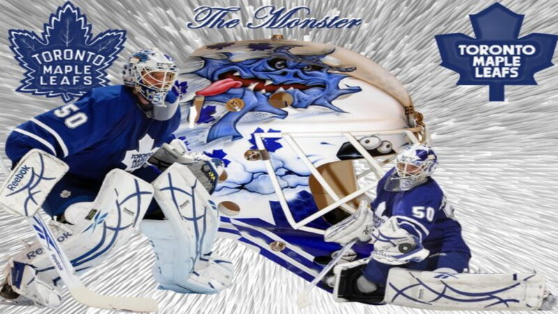 Hockey Goalie in Action — Blue, Dramatic