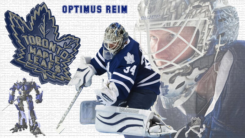 Hockey Goalie in Action — Blue, Dynamic, Digital Art, Toronto Maple Leafs Logo