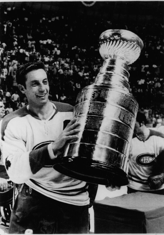 Hockey Player Holding Trophy — Black, Celebratory