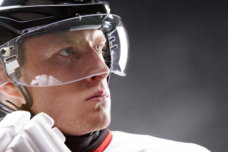 hockey player in protective gear