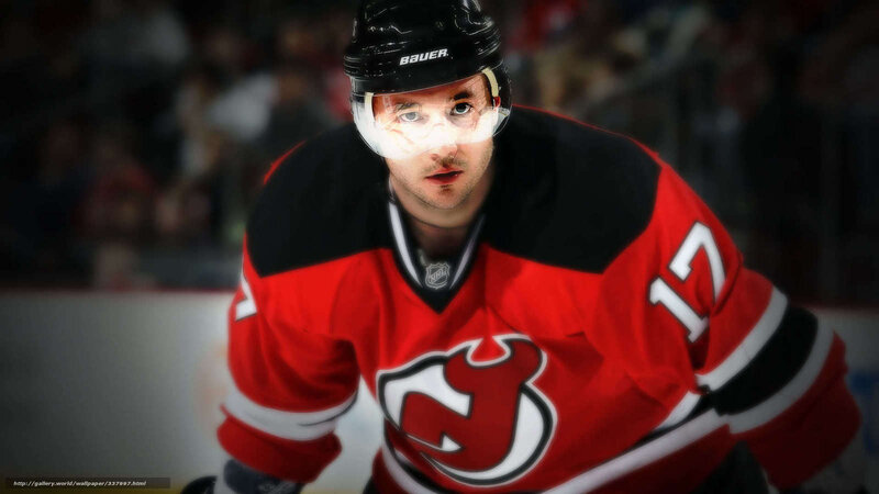 Hockey Player in Red Jersey — Intense
