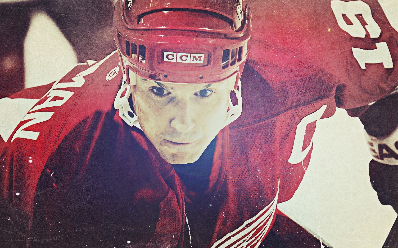 hockey player in red uniform