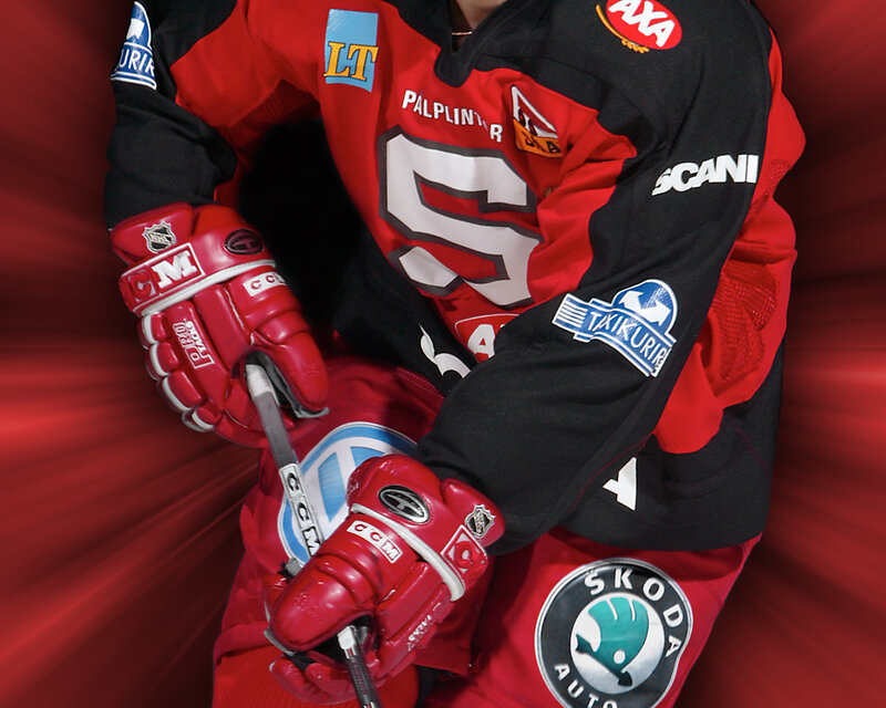 Hockey Player in Red Uniform — Dynamic, Photograph, Hockey Stick