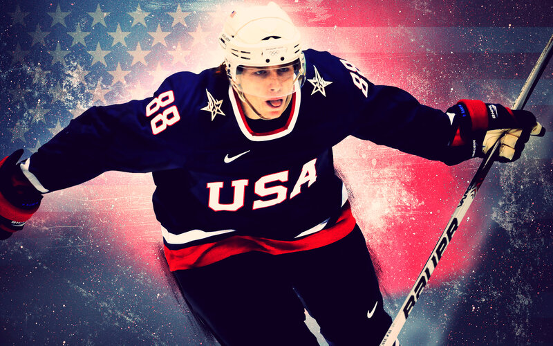 Hockey Player in Uniform — Blue, Dramatic, Digital Art