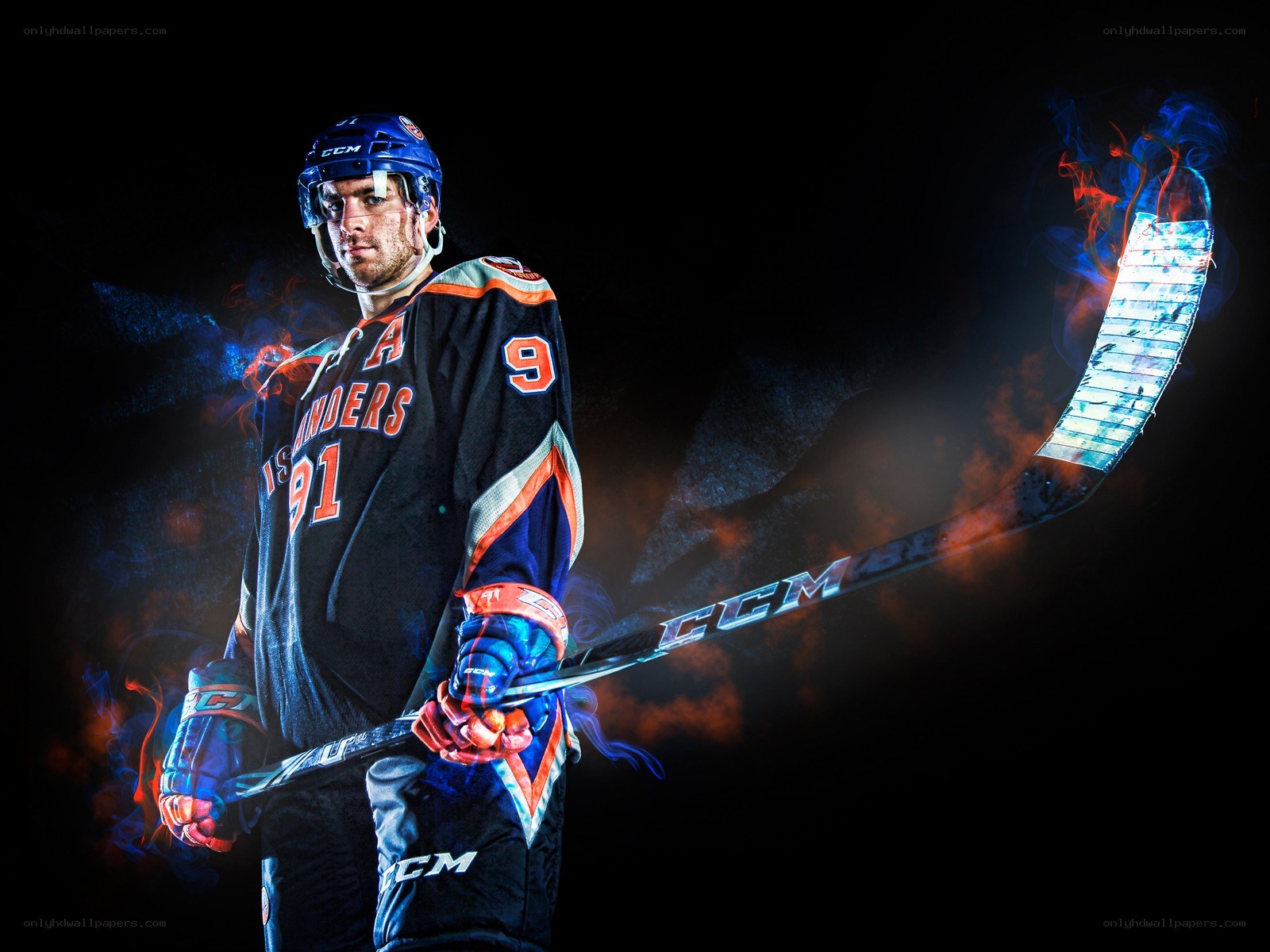 hockey player with glowing stick