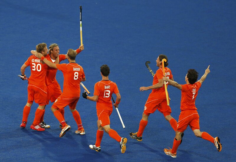 Hockey players celebrating
