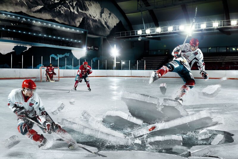 Hockey Players on Ice — White, Dramatic