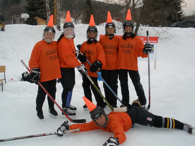 Hockey team with cones