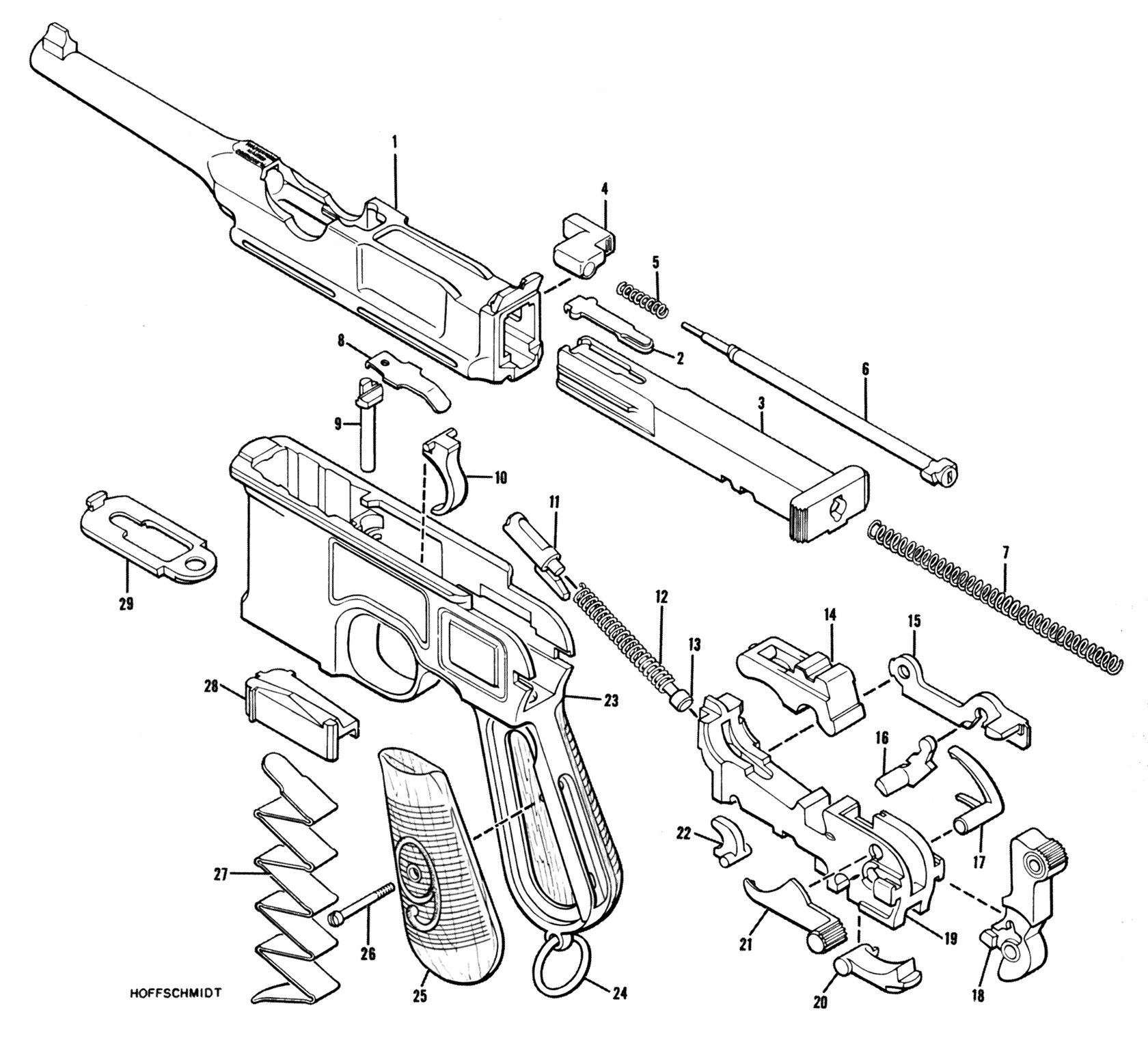 Hoffschmidt pistol exploded view