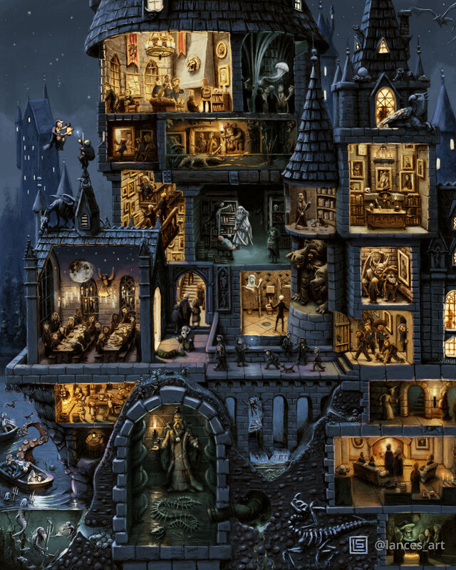 Hogwarts Castle at Night — Blue, Dramatic
