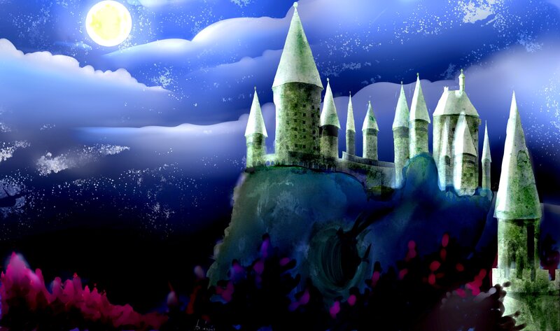 Hogwarts Castle at Night — Blue