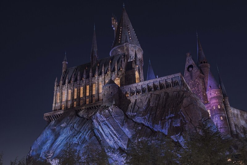 Hogwarts Castle at Night — Dark Blue, Dramatic
