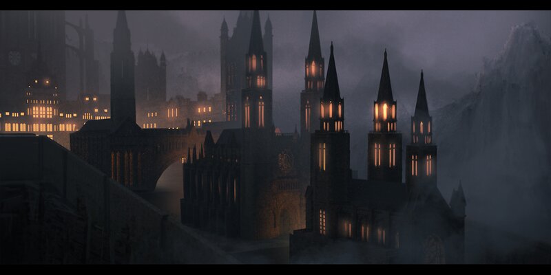 Hogwarts Castle at Night — Dark Gray