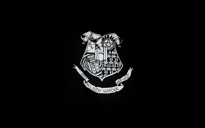 Hogwarts crest with literary symbols
