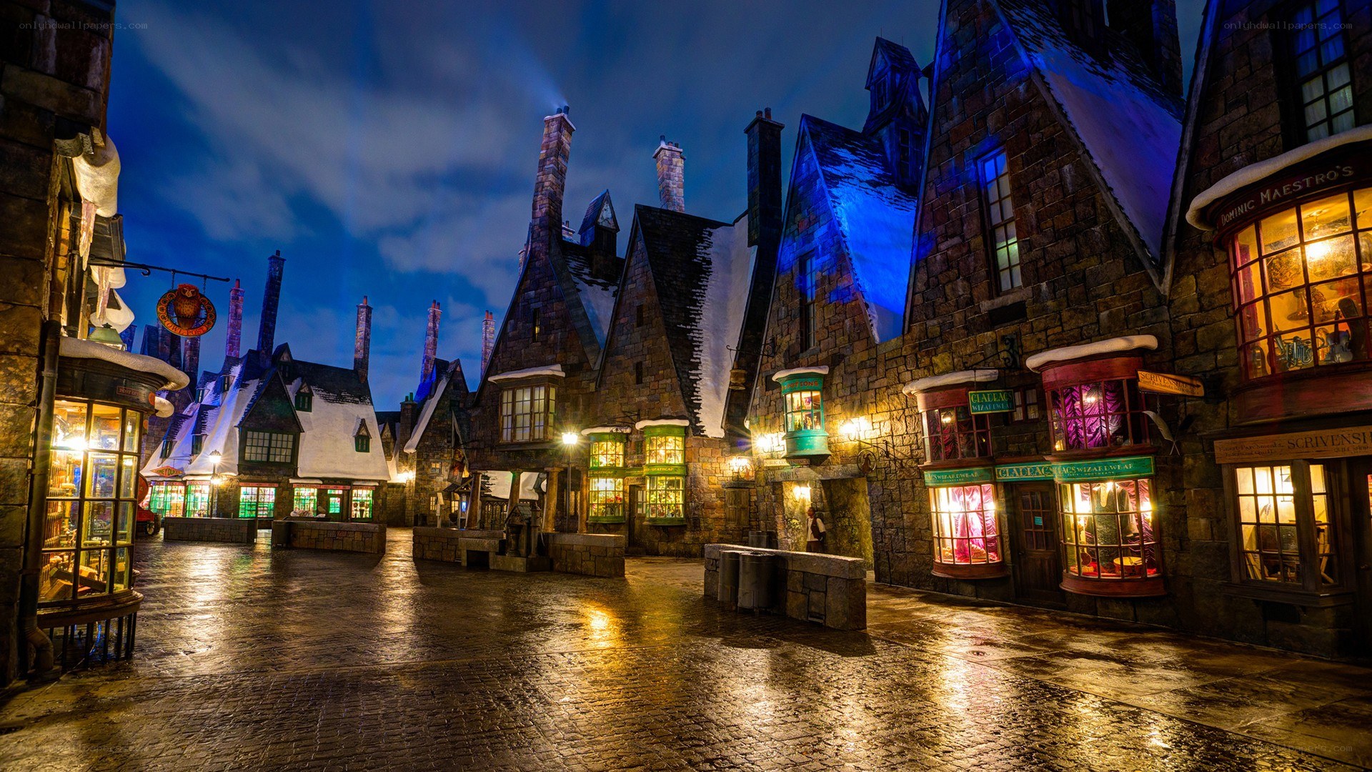 Hogwarts village at night