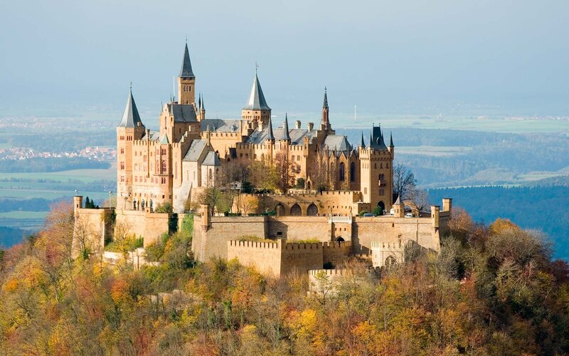 Hohenzollern Castle — Brown, Serene, Autumn, Photograph, Trees, Hills