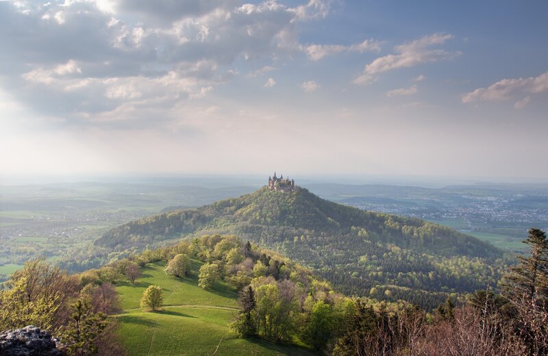 Hohenzollern Castle — Green, Serene, Afternoon, Photograph, Hill, Forest, Sky, Blue
