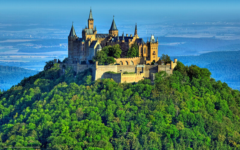 Hohenzollern Castle — Green, Serene, Afternoon, Photograph, Hill, Trees, Valley