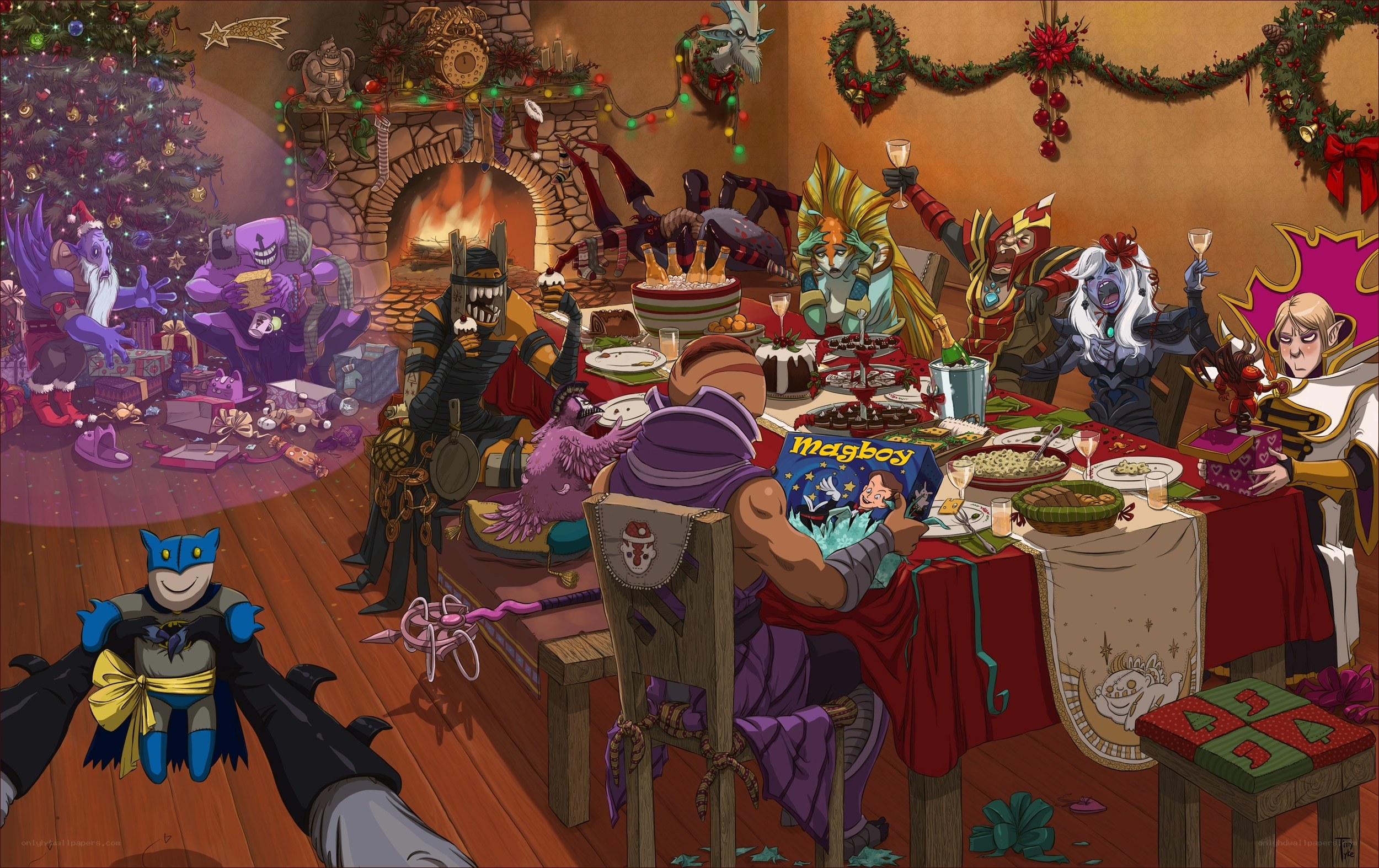 Holiday feast with fantasy characters