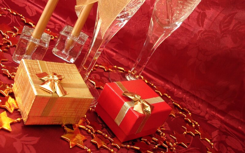 Holiday gifts and champagne