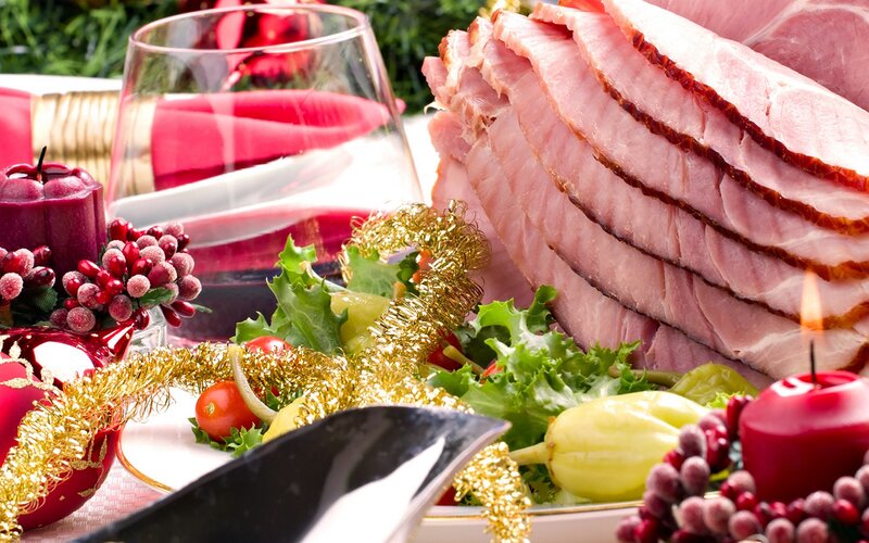 Holiday ham dinner setup