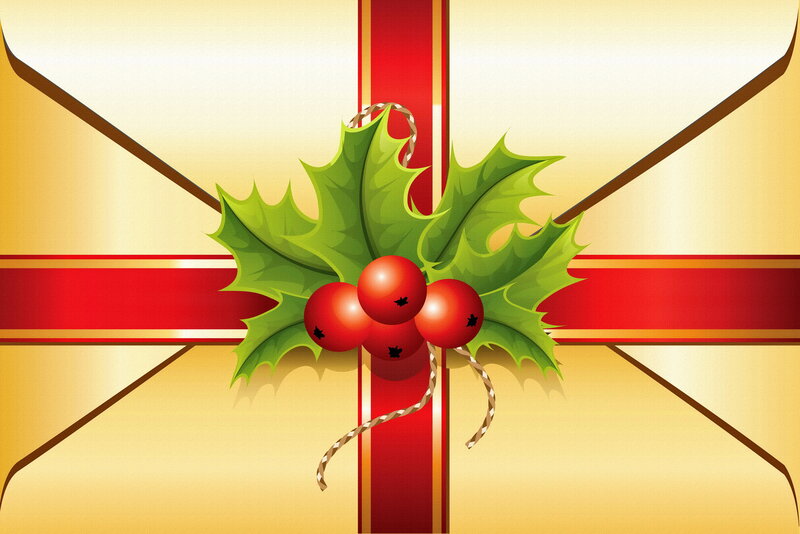 Holly and Berries on Gift