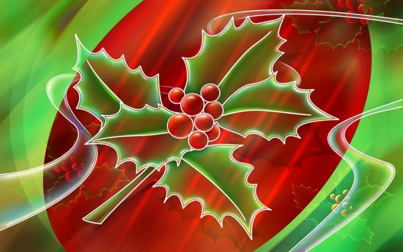 Holly branch on red and green background