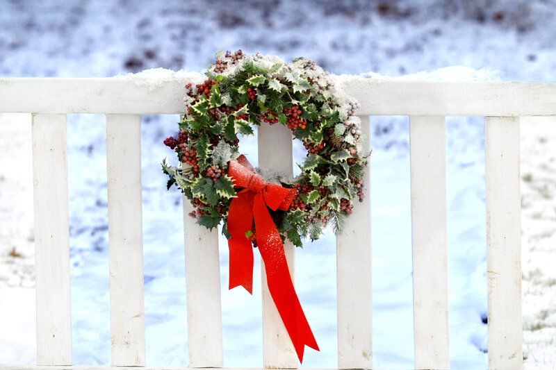 Holly Wreath on Fence