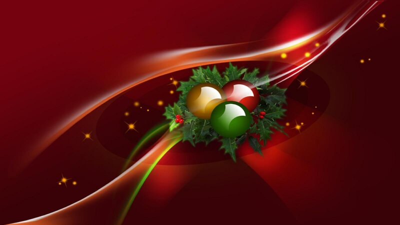 Holly Wreath with Ornaments — Red, Festive, Digital Art
