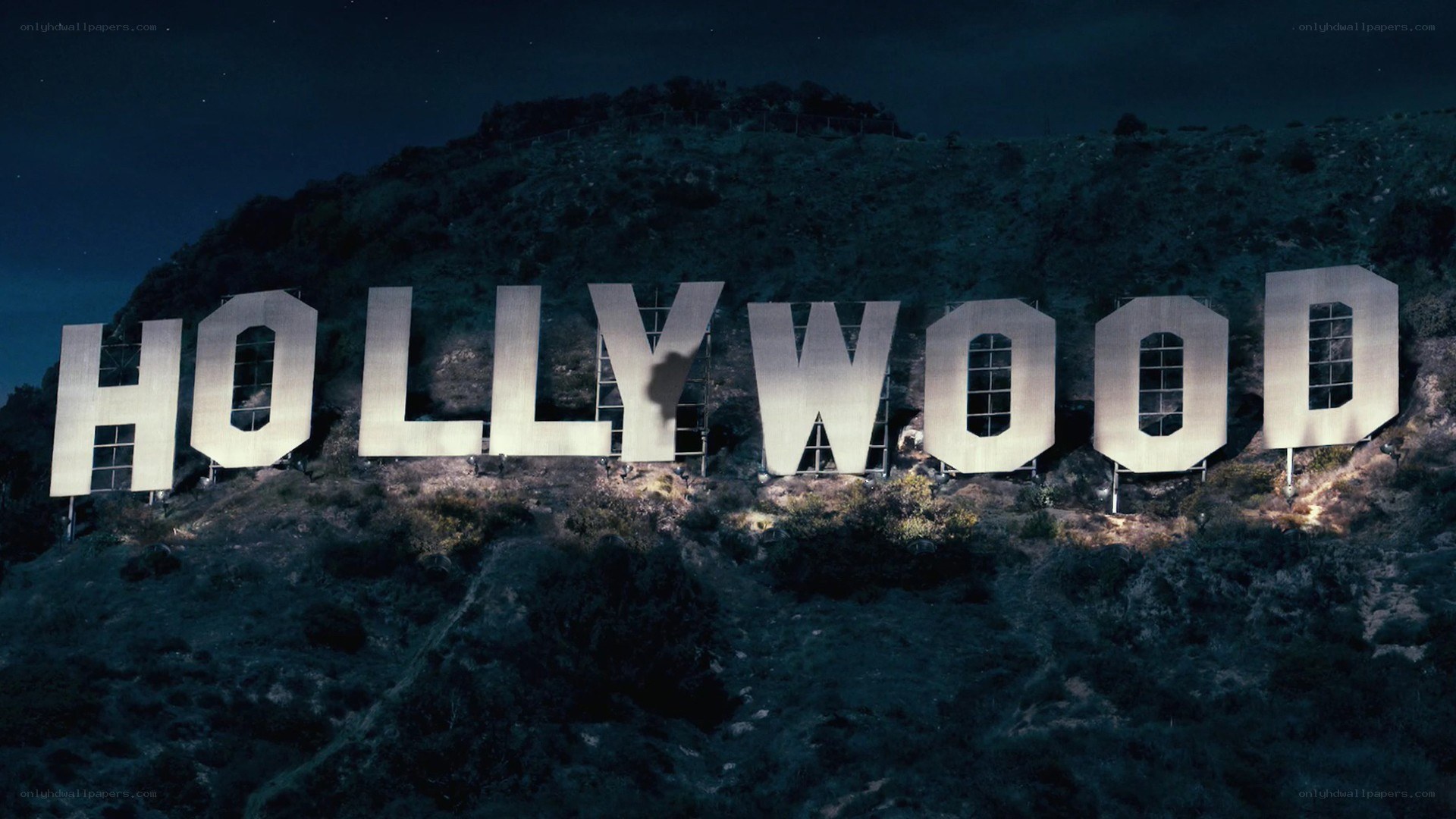 Hollywood sign at night
