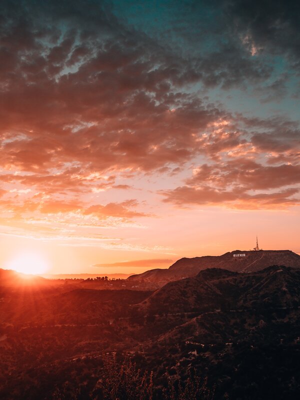 Hollywood Sign at Sunset — Orange, Dramatic