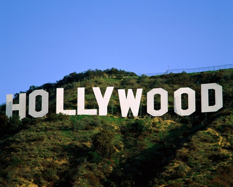 Hollywood Sign on Hillside — White, Clear, Afternoon, Photograph, Sky