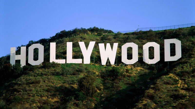 Hollywood Sign on Hillside — White, Clear
