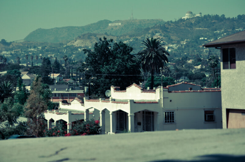 Hollywood sign with residential homes