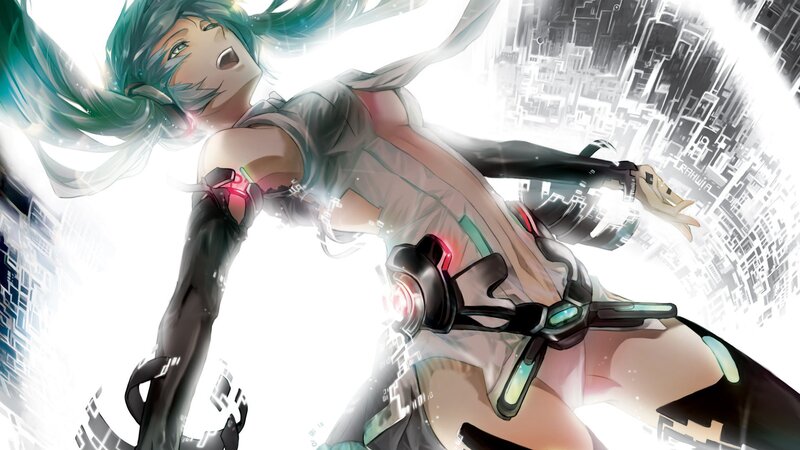 holographic anime character in city