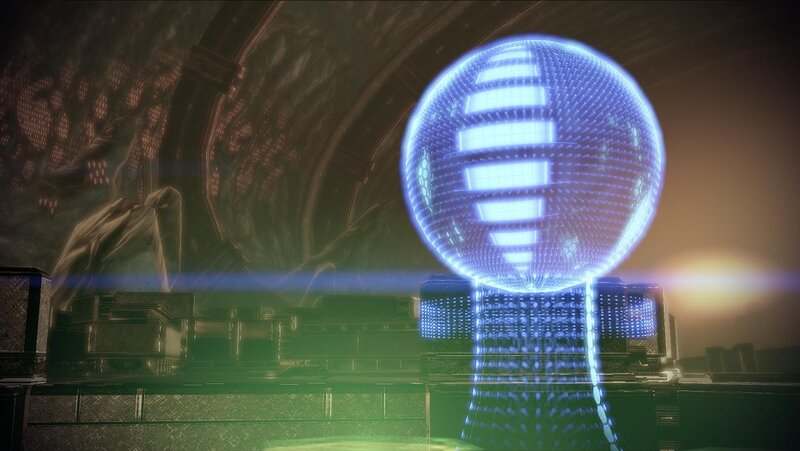 holographic sphere in futuristic chamber