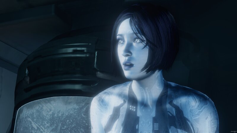 holographic woman in dark room