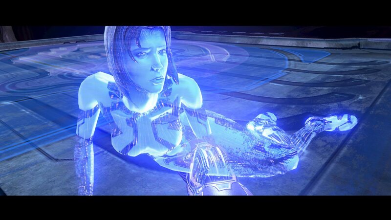 holographic woman in futuristic setting